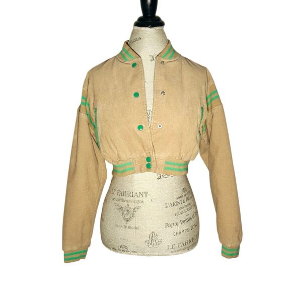 Urban Outfitters | Women | Corduroy Stripe Cropped Varsity Jacket | Size Small - Picture 2 of 16